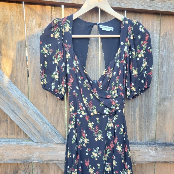 REFORMATION Wildflower Midi Dress with Puff Sleeves size 2 - Picture 6 of 11